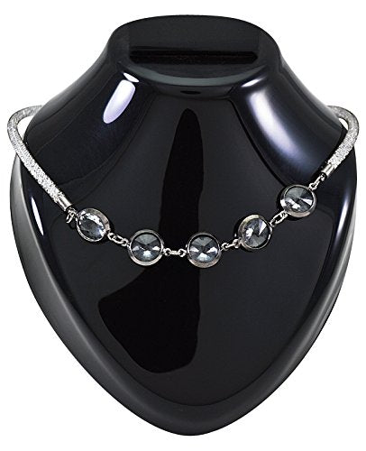 Giftipedia Mesh Necklace with Clear Crystal Pendants, Rhodium Plated