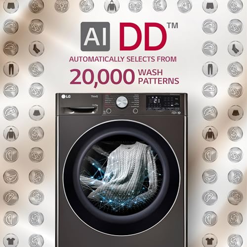 LG 11 Kg (Wash) / 7 Kg (Dry), AI Direct Drive Technology, Steam+ & Wi-Fi Front Load Fully Automatic Washer Dryer (FHD1107STB, Intelligent & Convenient Fabric Care, Wrinkle Care, Black Steel)