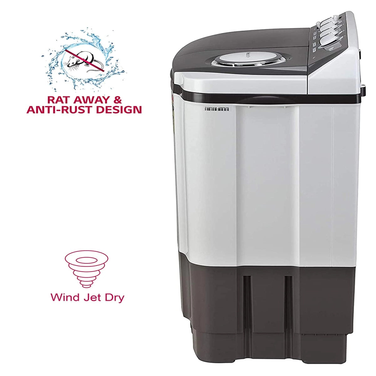 LG P7020NGAY Wash 7Kg and Spin 5.5 Kg, 4 Star, Rust Free Body, Wind Jet Dry, Color: Dark Gray