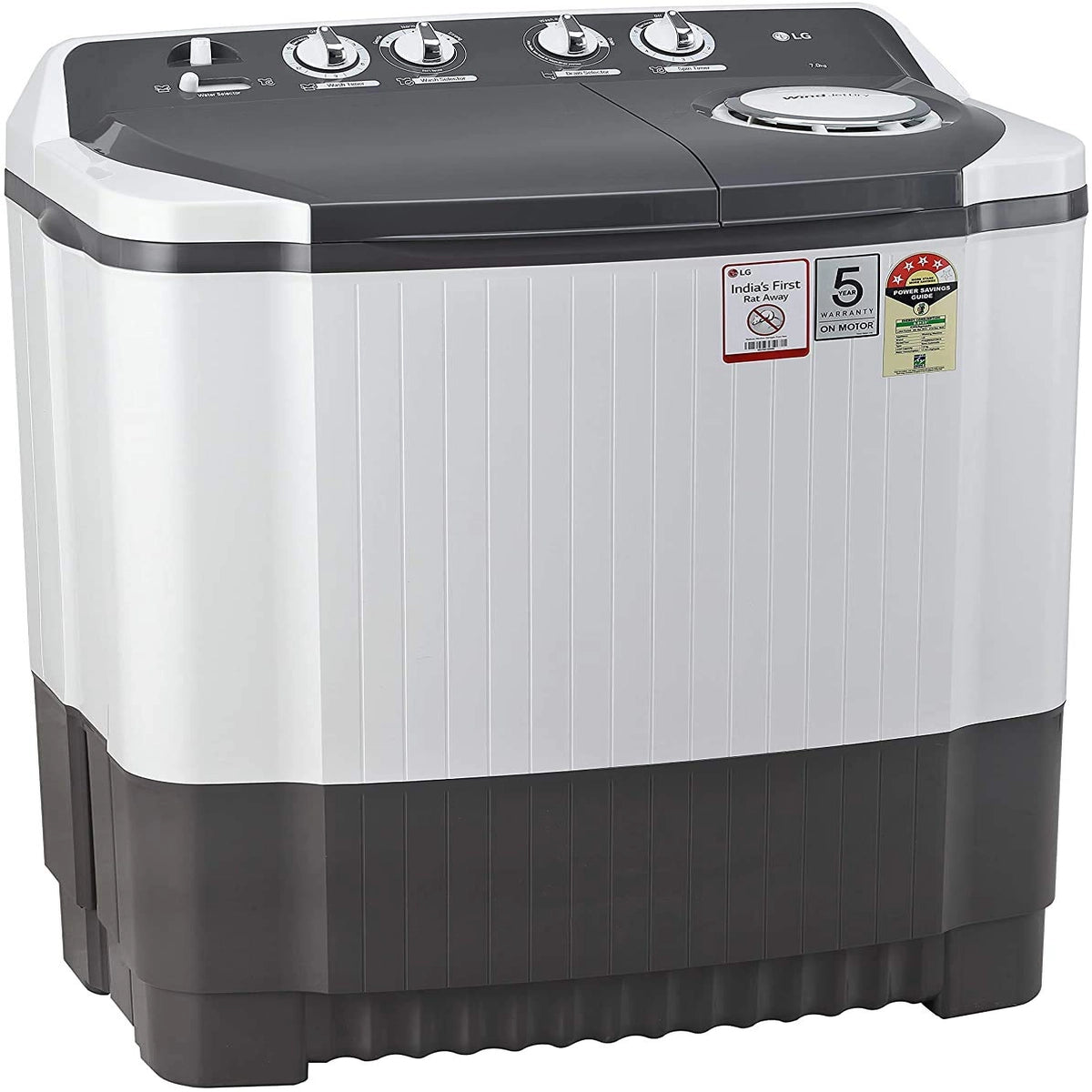 LG P7020NGAY Wash 7Kg and Spin 5.5 Kg, 4 Star, Rust Free Body, Wind Jet Dry, Color: Dark Gray