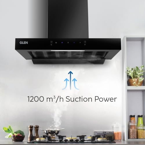 GLEN 60 cm 1200 m3/hr Auto-Clean Filterless Kitchen Chimney (Hood Anya,Touch+Motion Sensor Controls,Black)