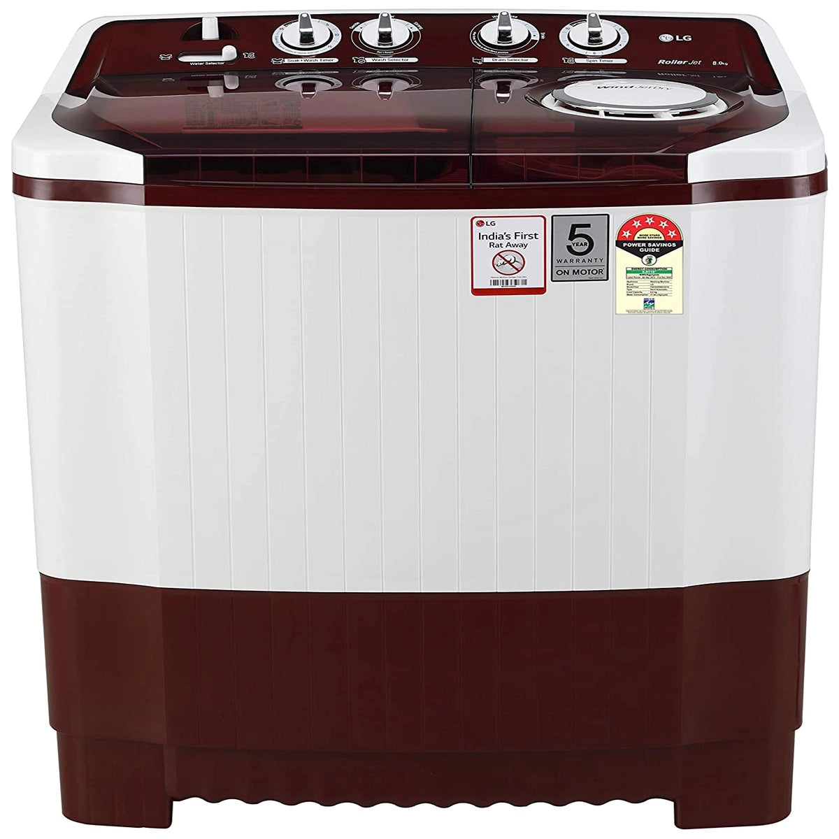 LG 8 Kg Semi-Automatic Top Loading Washing Machine (P8035SRMZ, Burgundy)