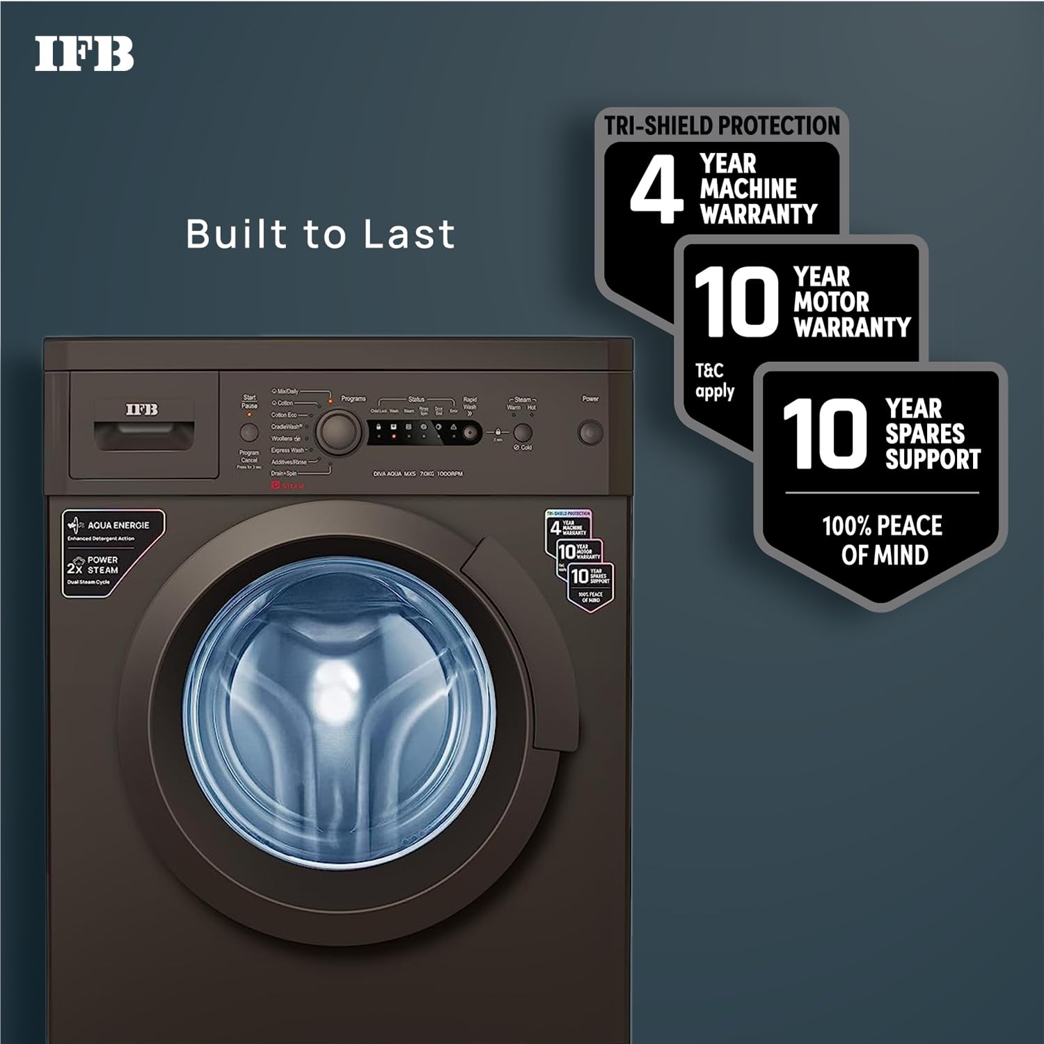 IFB 7 Kg 5 Star AI Powered Fully Automatic Front Load Washing Machine 2X Power Steam (DIVA AQUA MXS 7010, 2023 Model, Mocha, In-built Heater, 4 years Comprehensive Warranty)