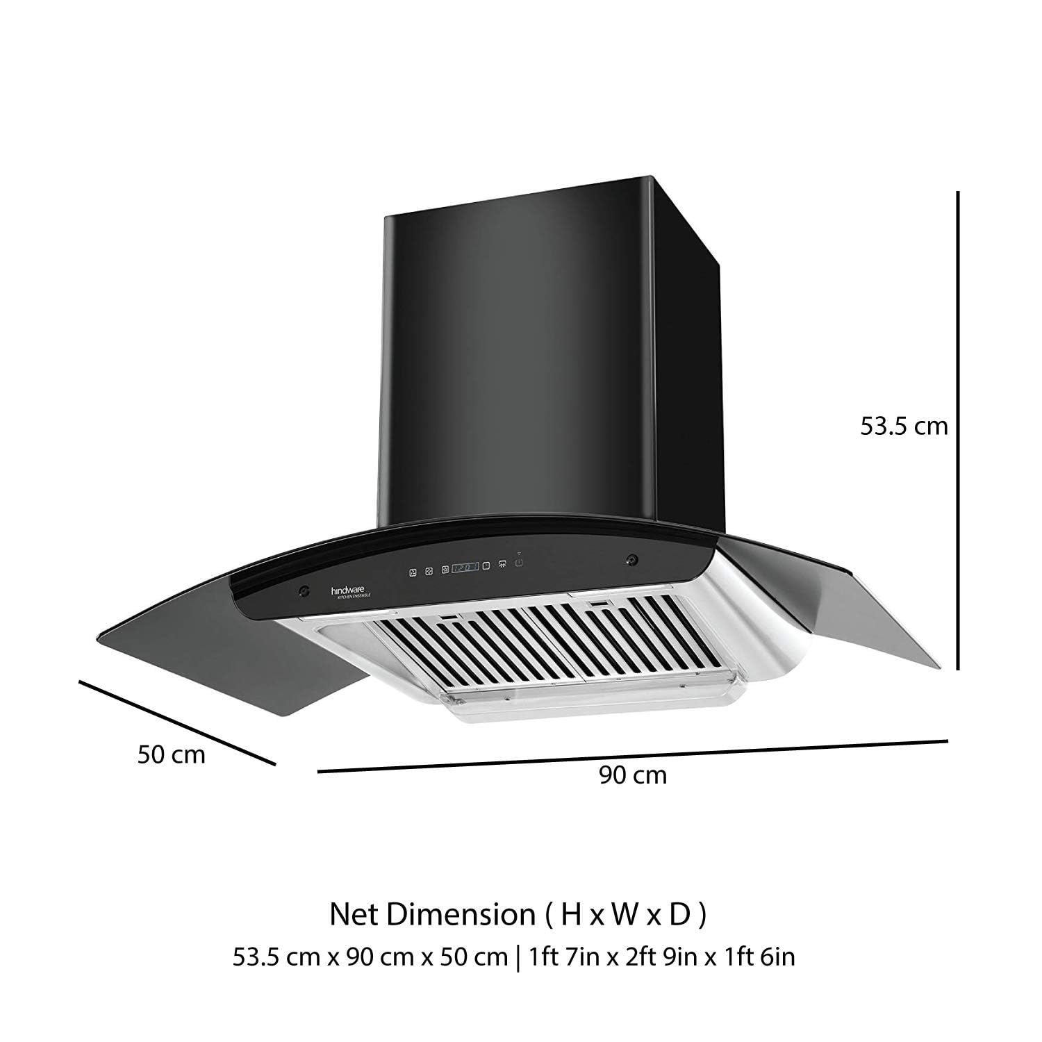 Hindware Wall Mounted Auto Clean 90 cm 1200 m3/h Black Chimney ( TREVO BLK 90 )