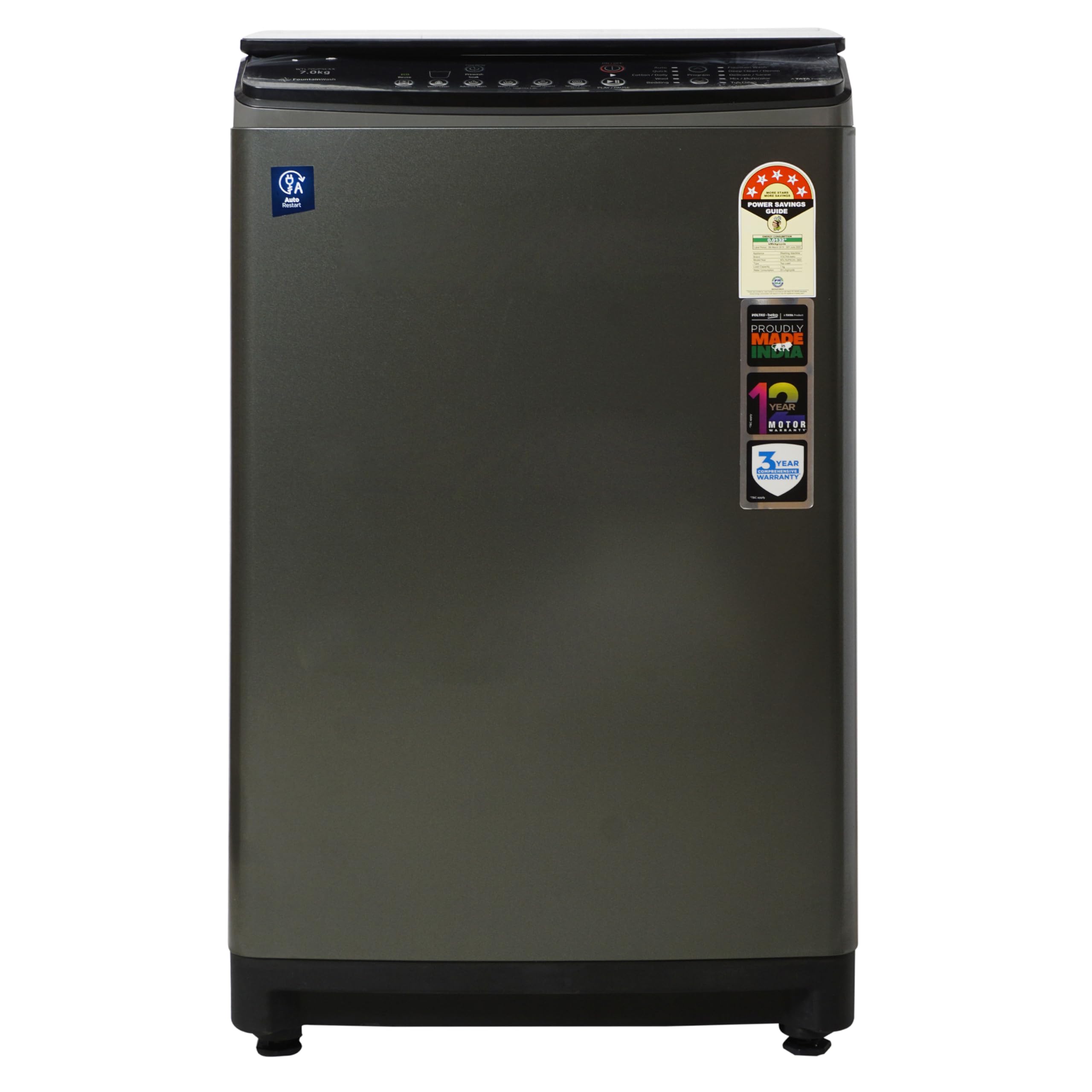 Voltas Beko 7.5 Kg 5 Star Top Load Fully Automatic Washing Machine (Grey)
