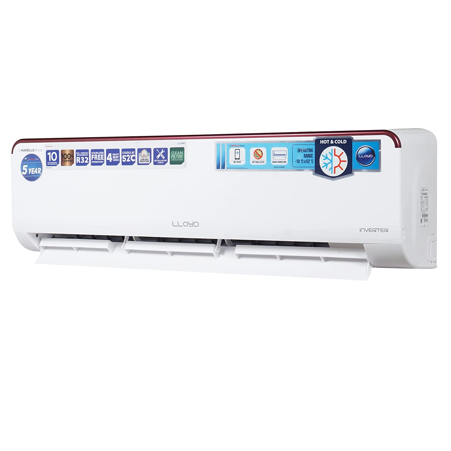 Lloyd 1.5 Ton 3 Star Heavy & Duty Hot & Cold Inverter Split AC (5 in 1 Convertible, Wi-FI Ready, Anti-Viral + PM 2.5 Filter, 2023 Model-GLS18H3FWRHD, White)