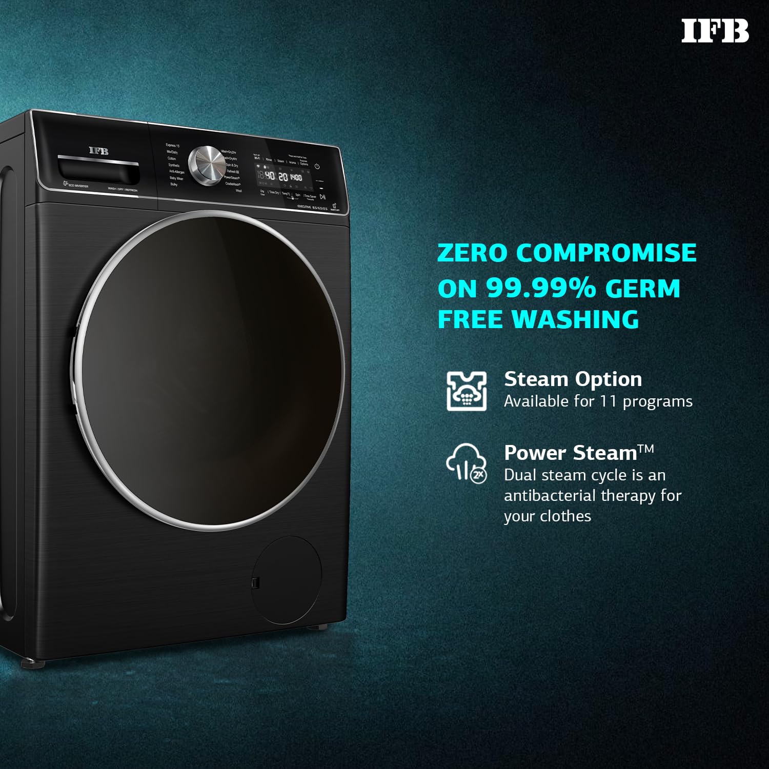 IFB Laundrimagic 3-in-1 8.5 Kg/6.5 Kg/2.5 Kg Inverter Washer Dryer Refresh (Executive ZXB, Black)