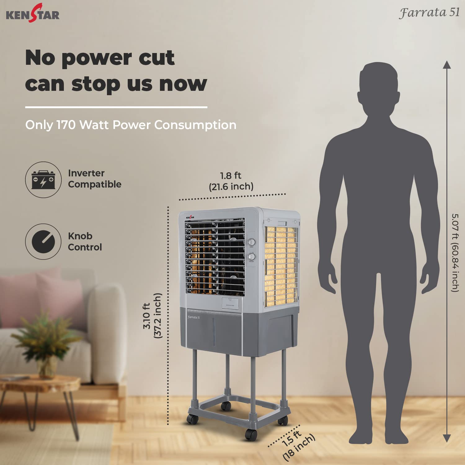 Kenstar Farrata 51 Trolley Desert Air Cooler Dark Grey