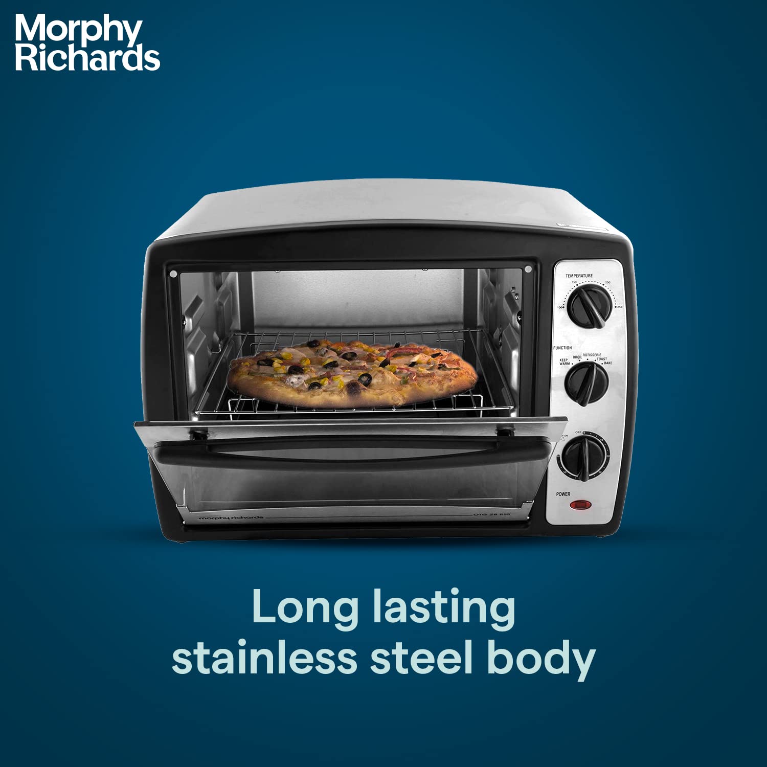 Morphy Richards Motorised Rotisserie Stay On Function Mirror Finish Door Stainless Steel Body Oven Toaster Griller RSS - 28 Liter (Black),1600 Watts