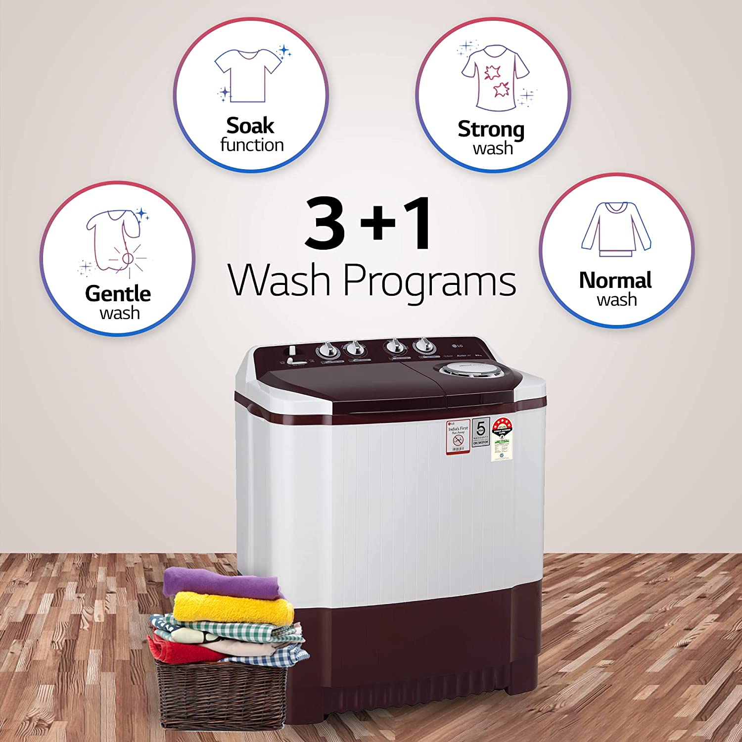 LG 8.5 kg 5 Star Washing Machine P8530SRAZ Burgundy