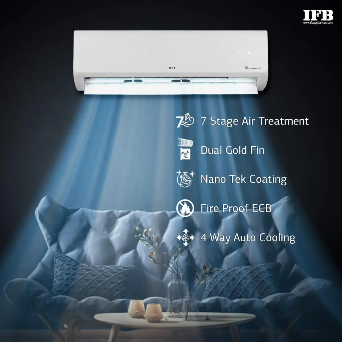 IFB 1 Ton 3 Star Twin Inverter Split Fastcool Silver Series AC (Copper, PM 0.3 Filter, IACI12SA3G3C, 2021 Model, Ivory Matte)