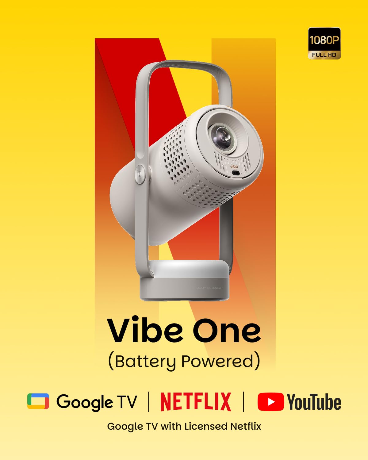 Xgimi Vibe One 1080p Full HD Projector, Official Netflix & Google TV, Supports 4k Ultra HD, Built-in Battery