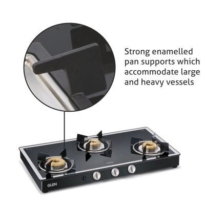 Glen 3 Burner Gas Stove 1038 GT Forged Burners Mirror Auto Ignition
