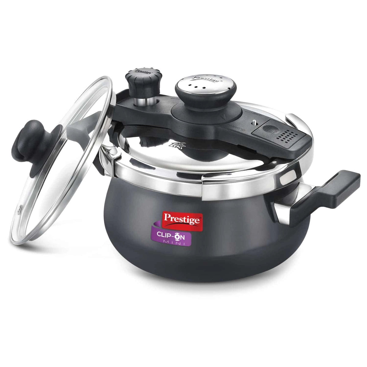 Prestige Clip-on Mini Hard Anodised Aluminium Pressure cooker, 3 Litre, Black