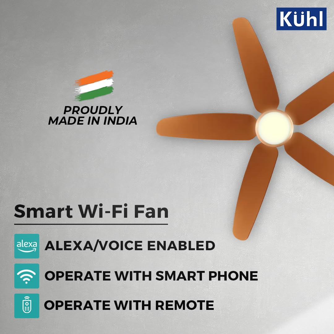 KUHL Luxus C5 1200mm Stylish Power Saving BLDC Ceiling Fan with Remote | Night & Down Light | 29W | 5 Star | IoT – Operate via Mobile & Alexa | Reverse Mode | Free Installation | Copper