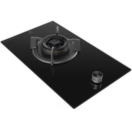Angled view of Electrolux EHG3141BC 31 cm gas hob showing the burner, pan support and steel knob