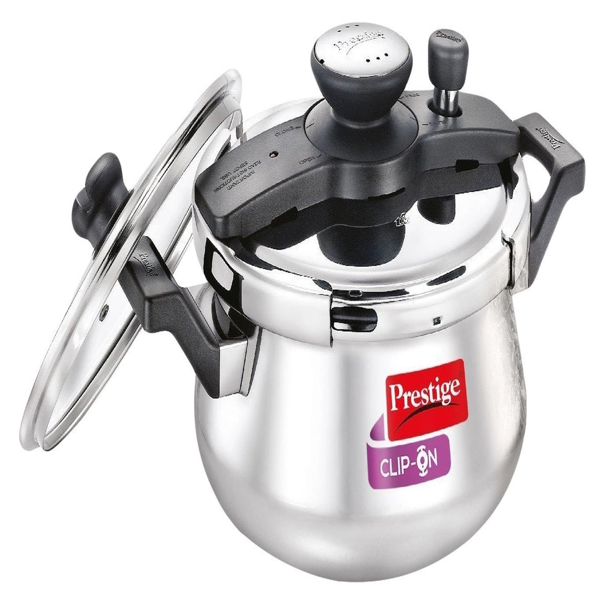 Prestige Clip On Stainless Steel Handi Pressure Cooker with Glass Lid, 5 Litres