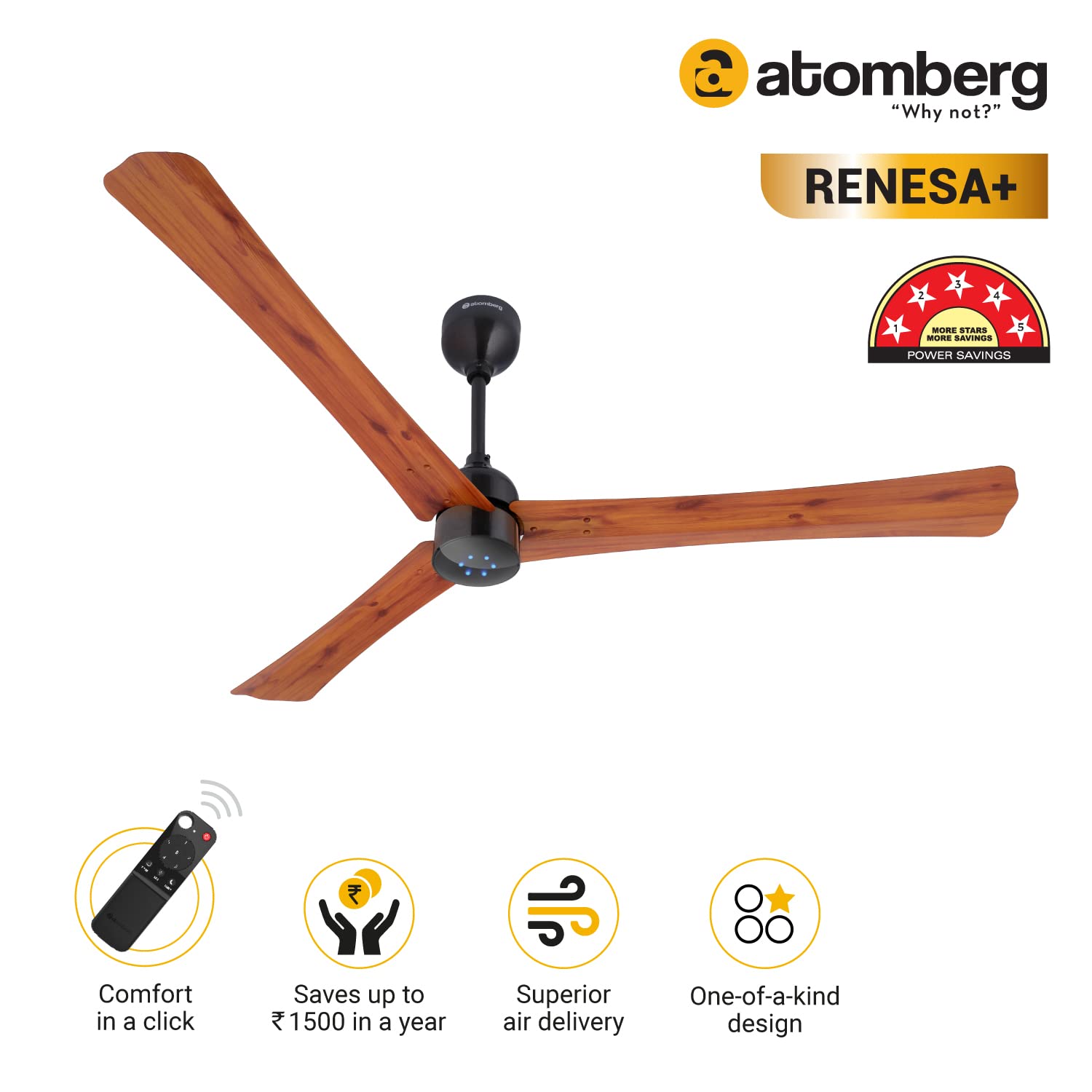 Atomberg Fan Renesa+ 1400mm Oak Wood