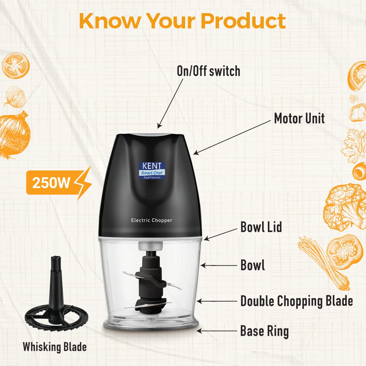 KENT Electric Chopper-B for Kitchen 250 Watt