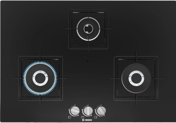 BOSCH PND7B6B10I Glass Automatic Gas Hob 3 Burners BLACK 75 CM