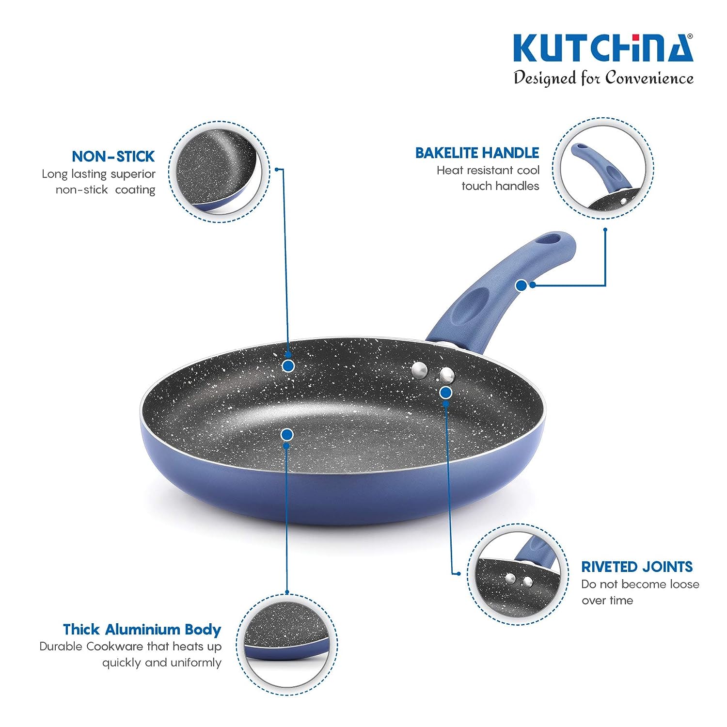 KUTCHINA Endura Frying Pan 22 cm 4 Layer Non-Stick Cookware with Marble Finish