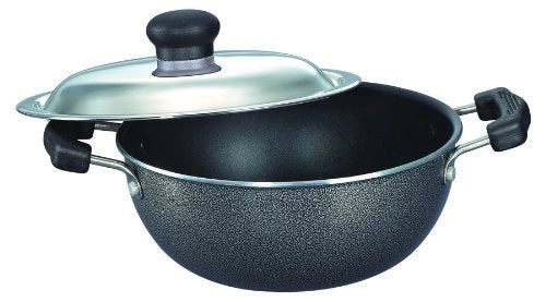 Prestige Omega Select Plus Non-Stick Flat Base Kadai with Lid, 270mm, Black