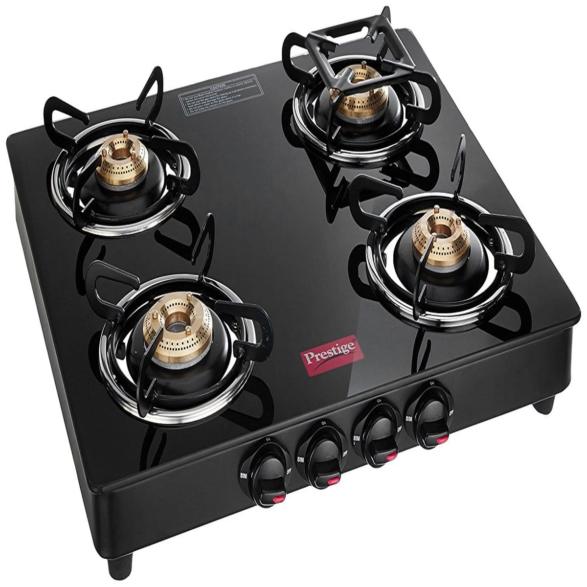 Prestige Marvel Glass Gas Table, 4 Burner Black