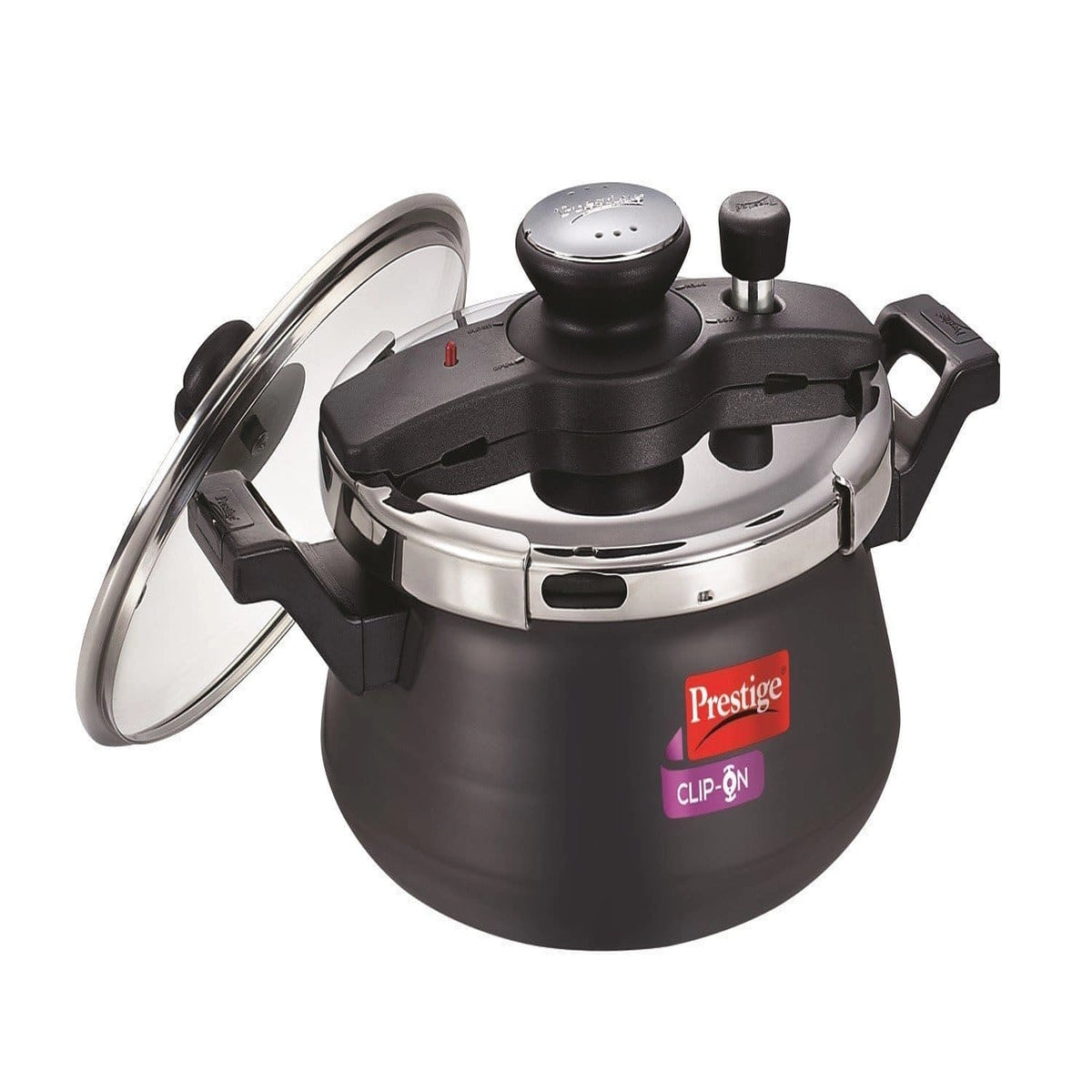 Prestige Svachh Clip-on 5 Litre Hard Anodised Pressure Handi with glass lid