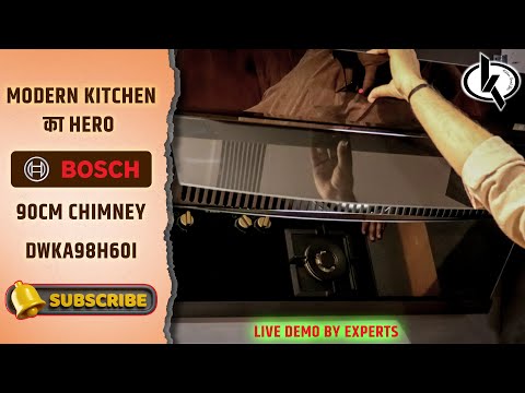 Bosch 90 செ.மீ சுவரில் பொருத்தப்பட்ட சுய சுத்தம் தொழில்நுட்பம் ஹூட் புகைபோக்கியில் ஒருங்கிணைந்த மோட்டார் டச் கட்டுப்பாடு, (பிளாட் கருப்பு DWKA98H60I)