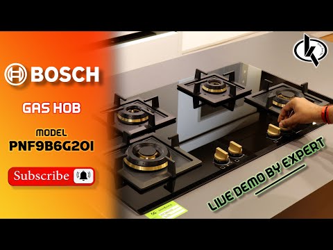 BOSCH PNF9B6G20I Automatic Glass Hob 4 Brass BURNER Triple Ring black 90 CM