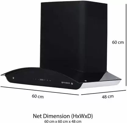 Eurodomo 60 cm 1200 m3/hr Auto-Clean curved glass Kitchen Chimney (Hood Prime HC TC 60, BF, Touch Control, BK)