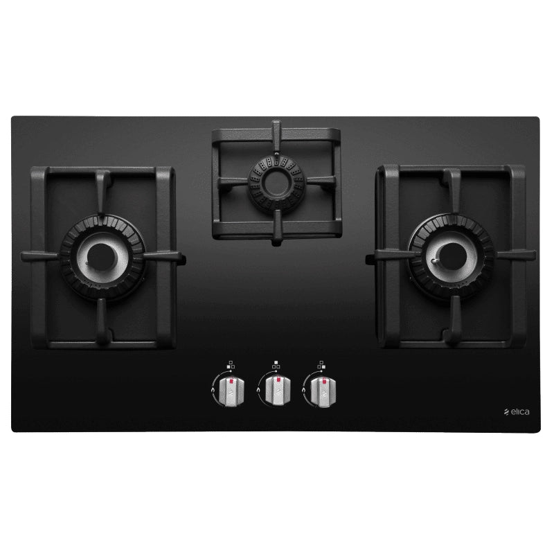 Elica Hob 3 Burner Auto Ignition Glass Top - 2 SWIRL Burner and 1 Dual Brass Burner (PRO MFC 3B 70 DX SWIRL)