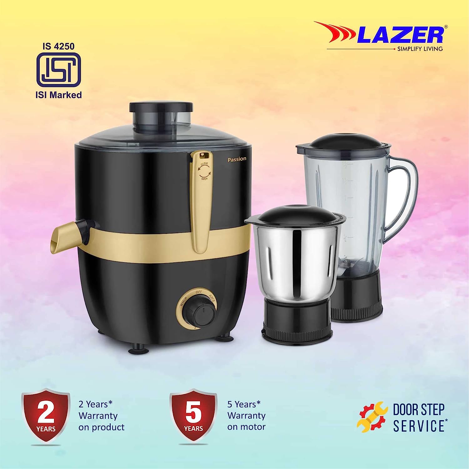 Lazer Passion 2 jars 500W Juicer Mixer Grinder (Black Gold)