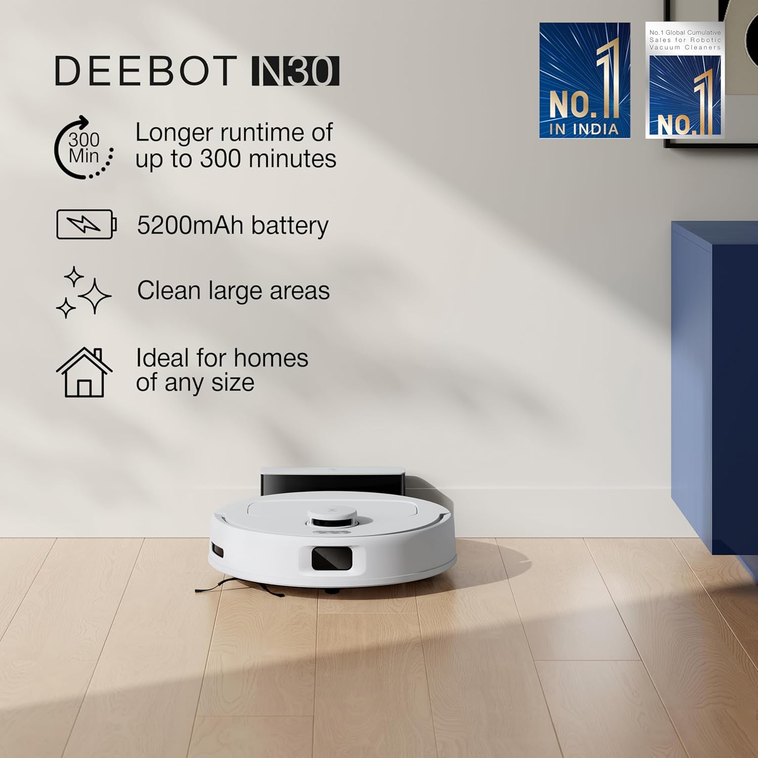 ECOVACS DEEBOT N30 White 2-in-1 Robot Vacuum & Mop, 2025 New Launch - 60