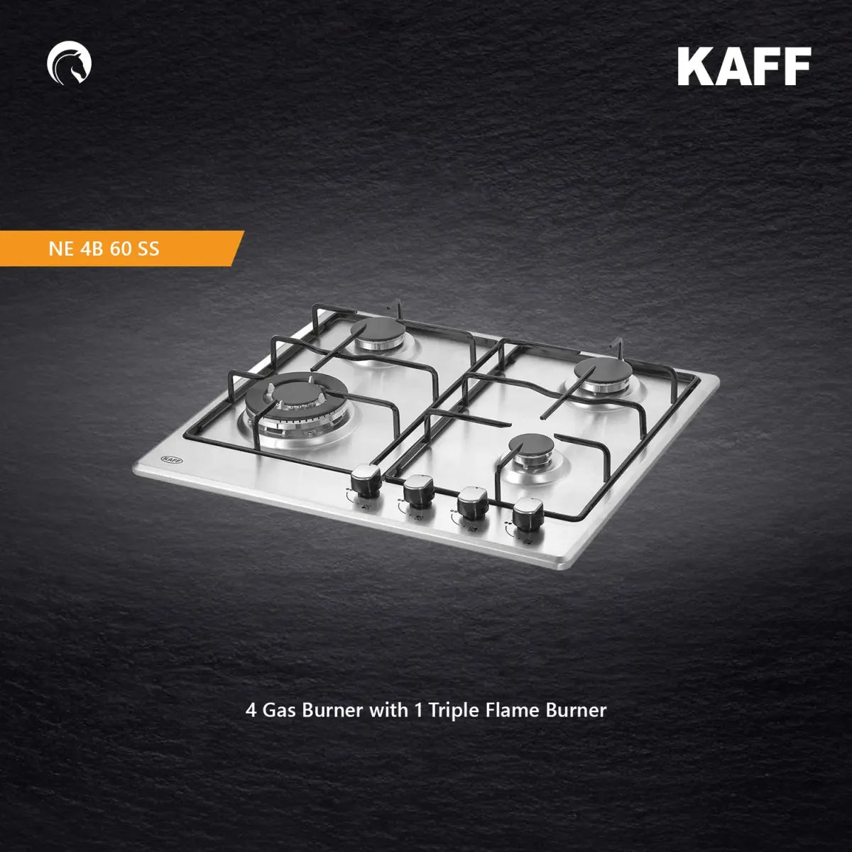 Kaff 4 Burner Stainless steel finish Built In Hob (NE4B 60 SS) auto electric ignition