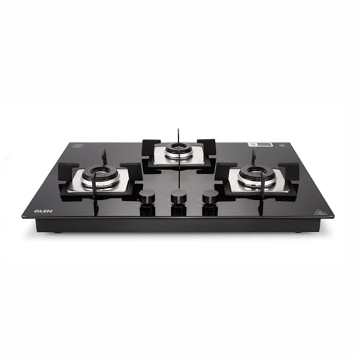 Glen 3 Burner Built In Glass Hob | Auto Ignition | 8 MM Toughened Glass | Black |Italian Burner with Double Ring Flame| |Warranty 2 Years Standard & 5 Years Glass |1073 SQ HT IN 70