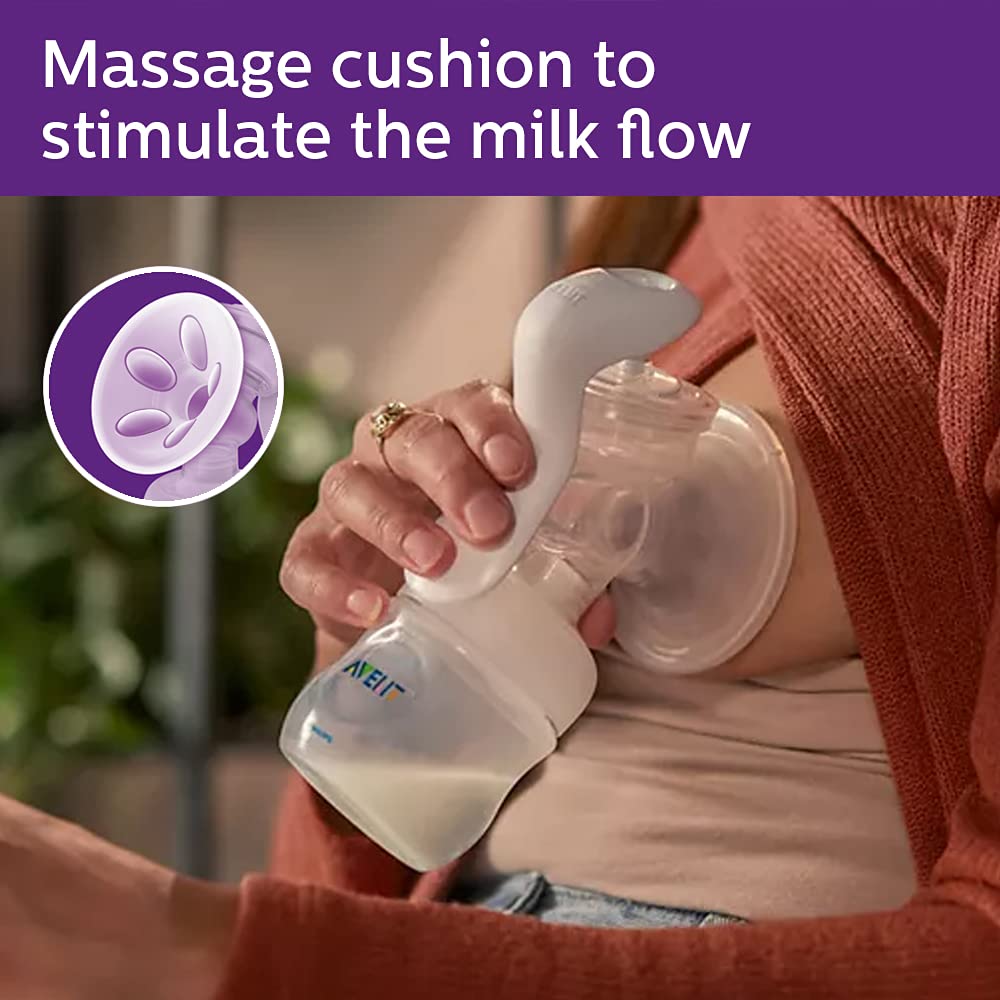Philips Avent BPA Free Comfort Manual Breast Pump, soft petal shape massage cushions for easy expression Scf330/20