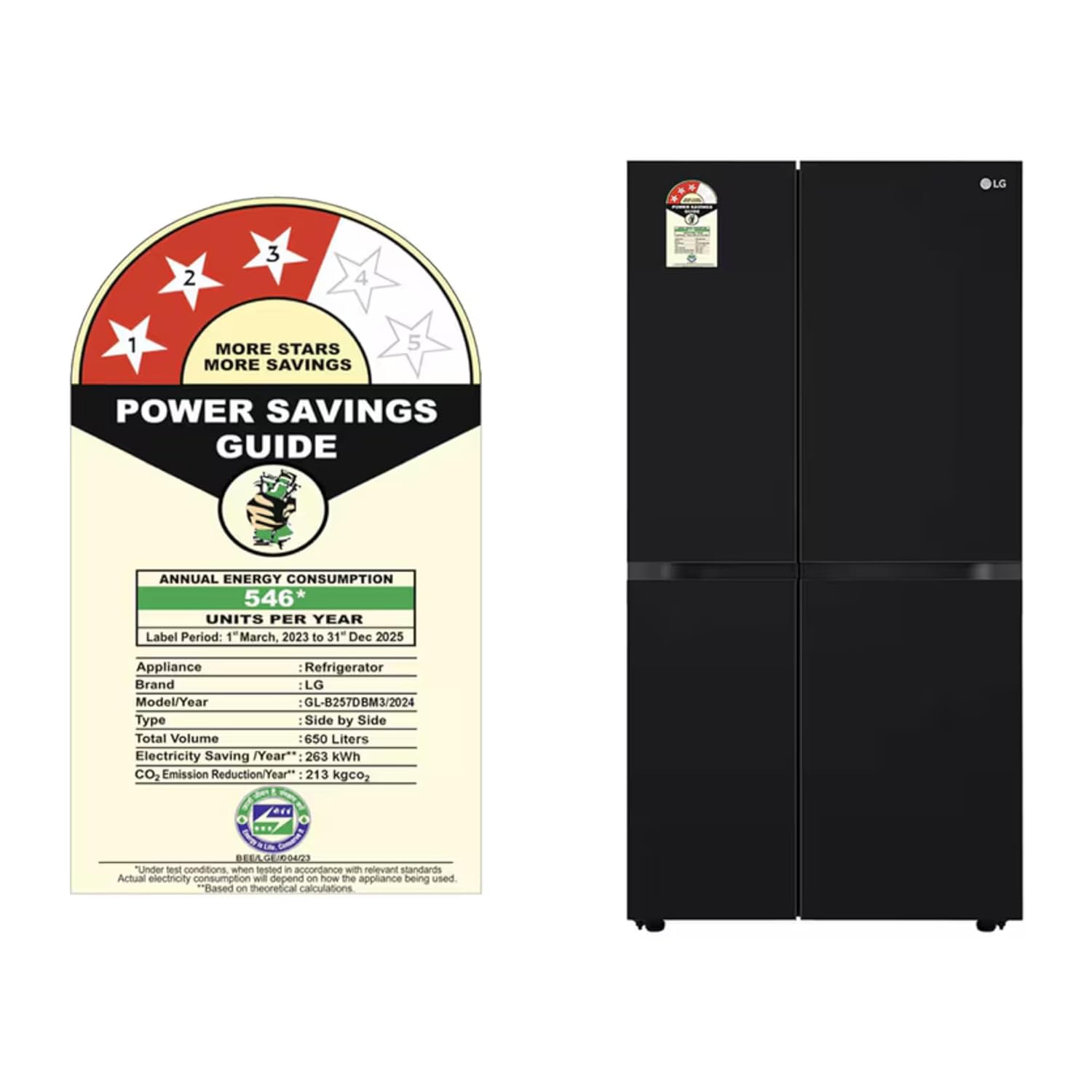 LG 650L Side by Side Fridge with DoorCooling, Smart Inverter - Black Mirror Finish (GLB257DBM3)