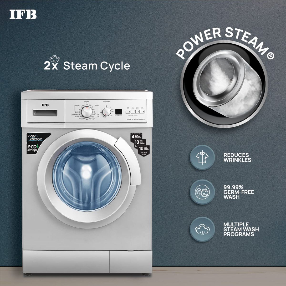 IFB 6.5 Kg Fully-Automatic Front Loading Washing Machine (Elena SX 6510, SX -Silver, In-Built Heater)