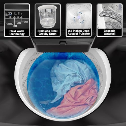 Godrej 8 Kg 5 Star Zero Pressure Technology Fully-Automatic Top Load Washing Machine Appliance (WTEON VLVT 80 5.0 FDTN MTBK, Metallic Black, With 26 Flexi Wash Programs)