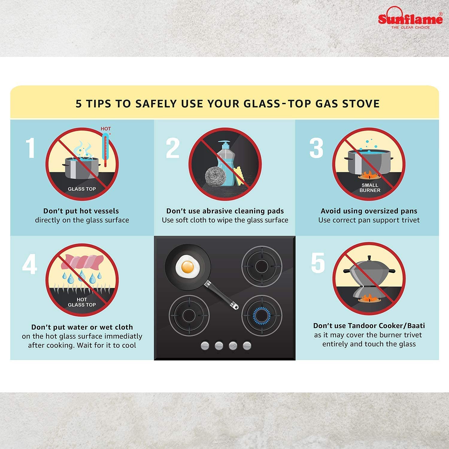 Sunflame Crown Glass Top 2 Burner Gas Stove Manual Ignition, Black (Gas stove + Gas Lighter)