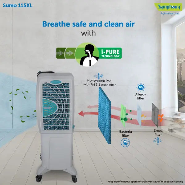Symphony Sumo 115 XL Powerful Desert Air Cooler 115-litres (Grey)