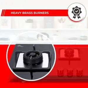 Elica Hob 4 Burner Auto Ignition Glass Top - 2 Large, 1 Medium & 1 Small Brass Burners (FLEXI SWIRL 4B 60 MT)