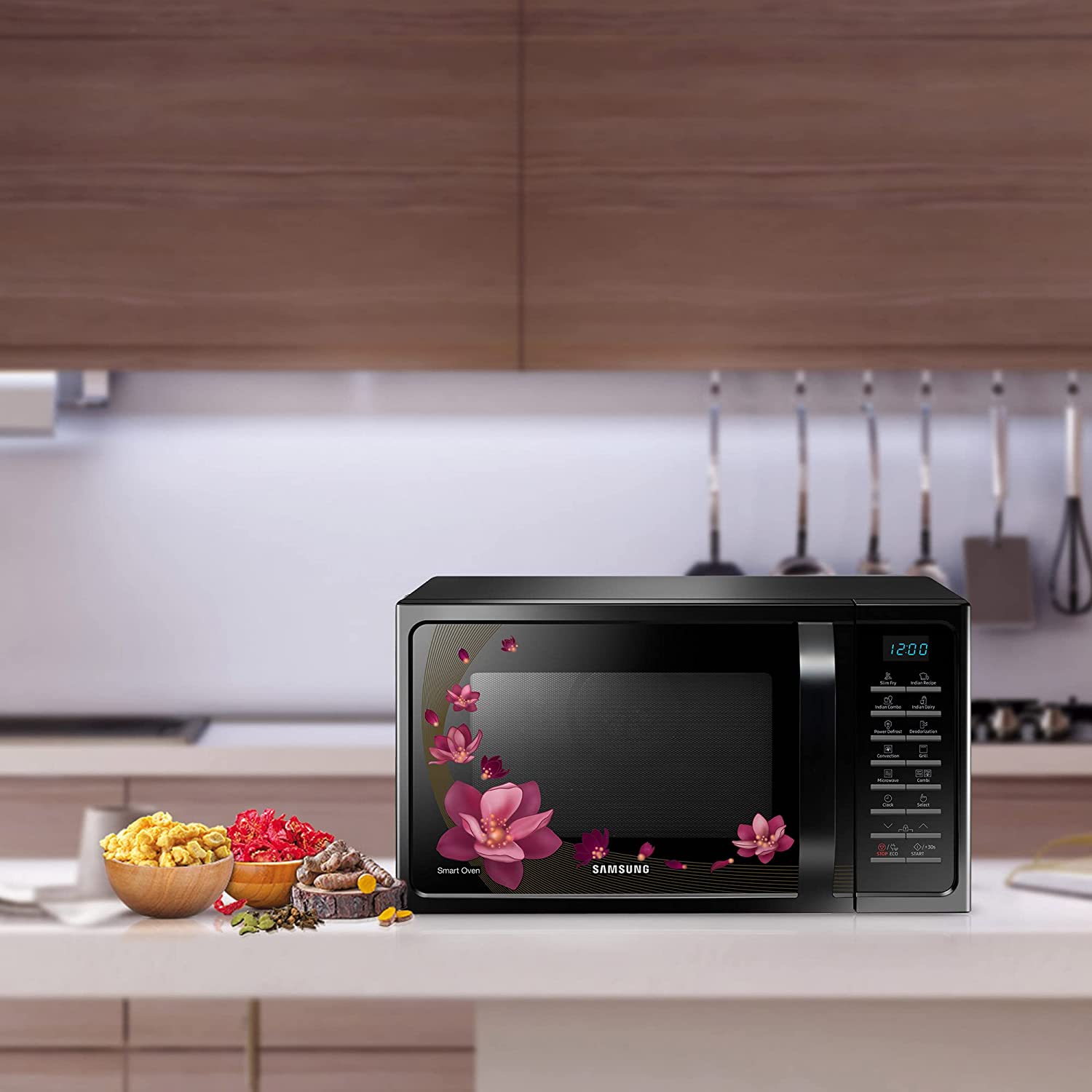 Samsung 28 L Convection Microwave Oven (MC28A5025VP/TL, Black with Magnolia Pattern, Slim Fry)