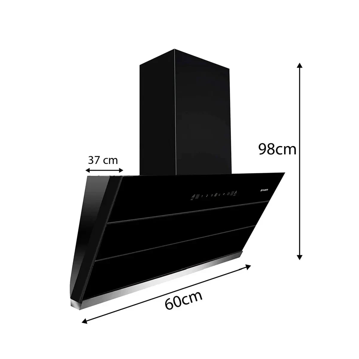 Faber 60 cm 1350 m³/hr angular Kitchen Chimney (Hood Zenith FL SC BK 60, Filterless technology, Touch Control, Black)