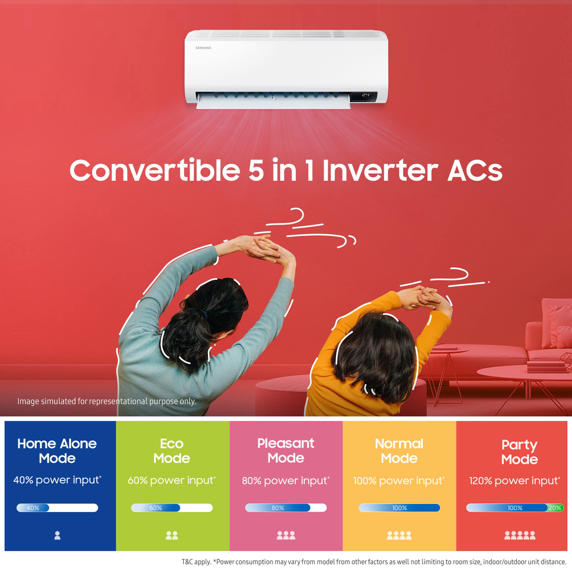 Samsung 1 Ton 3 Star Wind-Free Technology Inverter Split AC (Copper, Convertible 5-in-1 Cooling Mode, Easy Filter Plus (Anti-Bacteria), 2023 Model AR12CYLAMWK White)