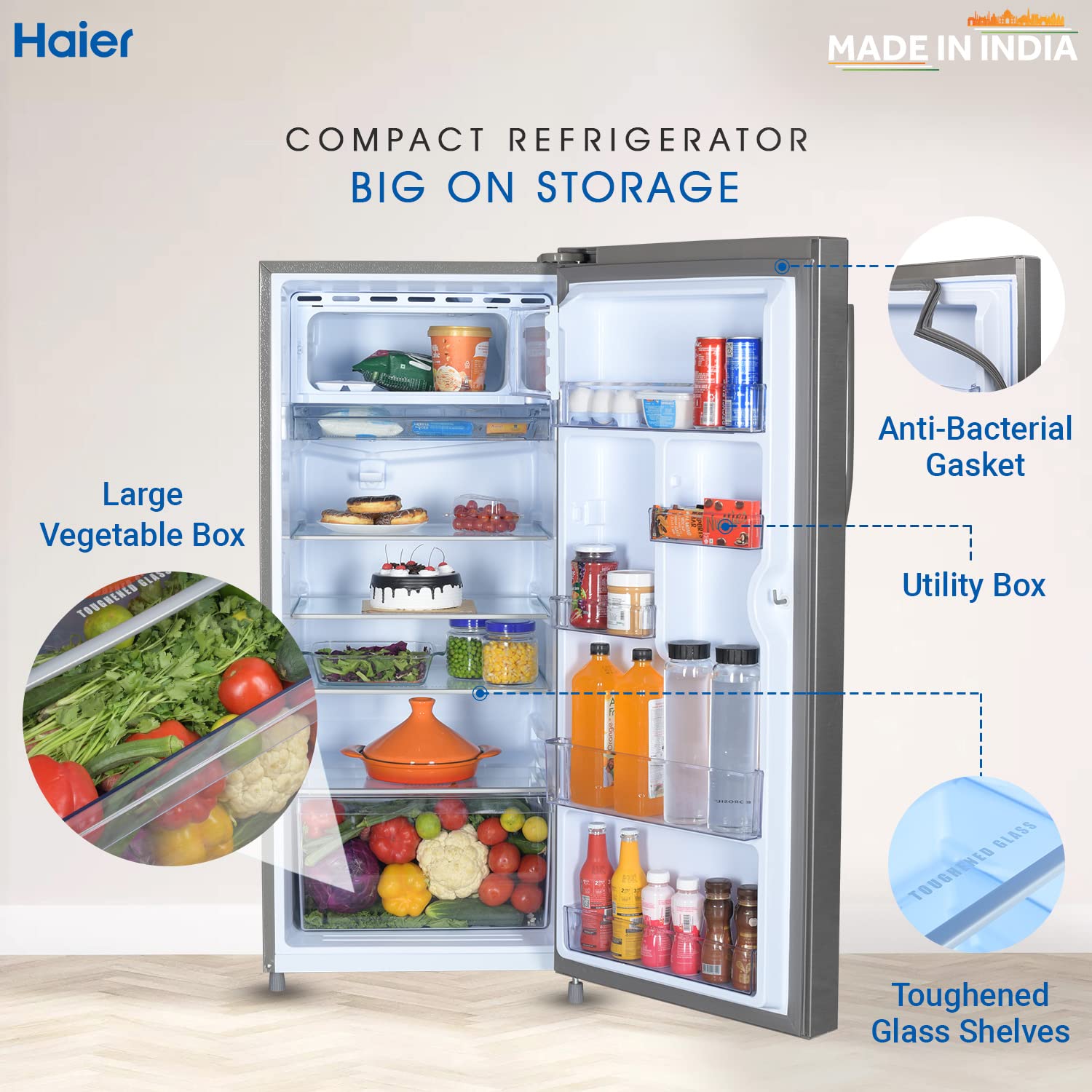 Haier Refrigerator HED-204DS-P 190Lt Dazzle Steel	‎