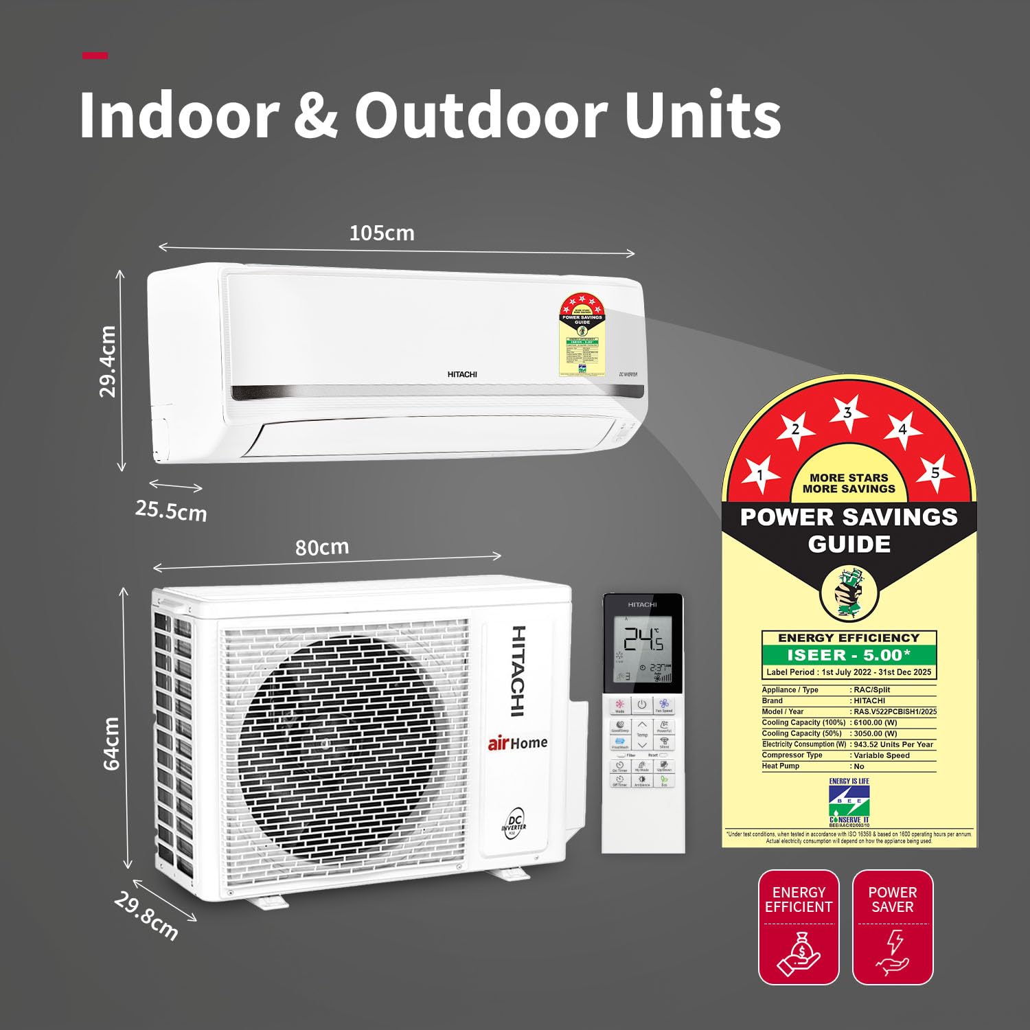Hitachi 2T 5 Star Inverter Split AC with Dust Filter, RAS.V522PCBISH1: Xpandable+ Technology