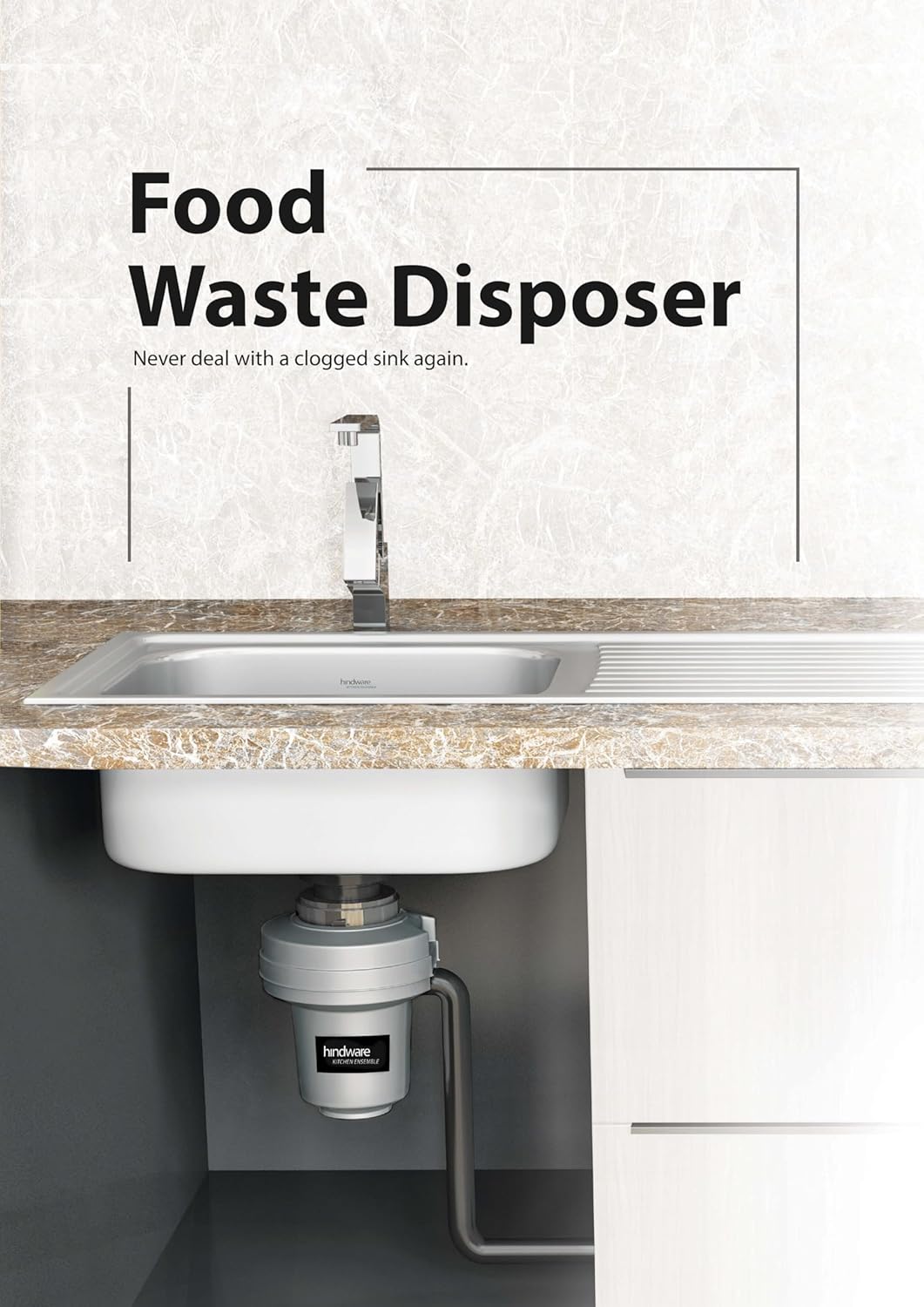 Hindware STANDARD-0.50HP | Food Waste Disposer/Crusher | 2600 RPM Motor | Low Noise | Stainless Steel