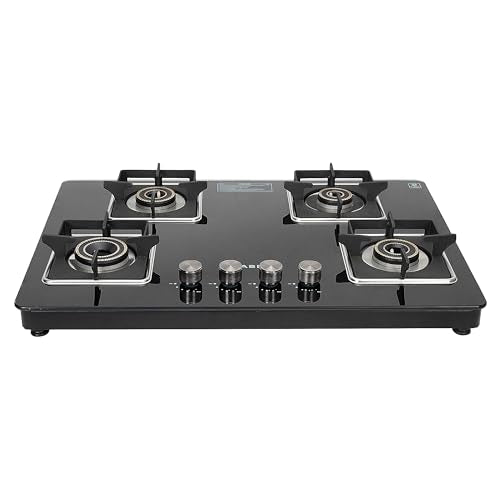 Faber 4 Burner Auto-Ignition Cooktop|NiOS AUTO 4BB BK|Battery Operated|Metal Knobs|Brass Burners|Cast Iron Pan Support|Black Glass Finish|7 Yrs Warranty Glass;5 Yrs Burner & Valve;2 Yrs Compr